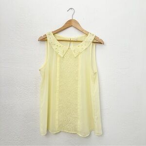 LC Lauren Conrad Butter Yellow Embroidered Floral Tank Top Cottagecore Womens L